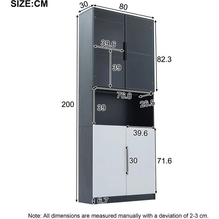 DESVIAE Vitrine mit LED-Beleuchtung und Glastüren, 80x200x30 cm, Spanplatte, Weiß/Schwarz – Bild 10