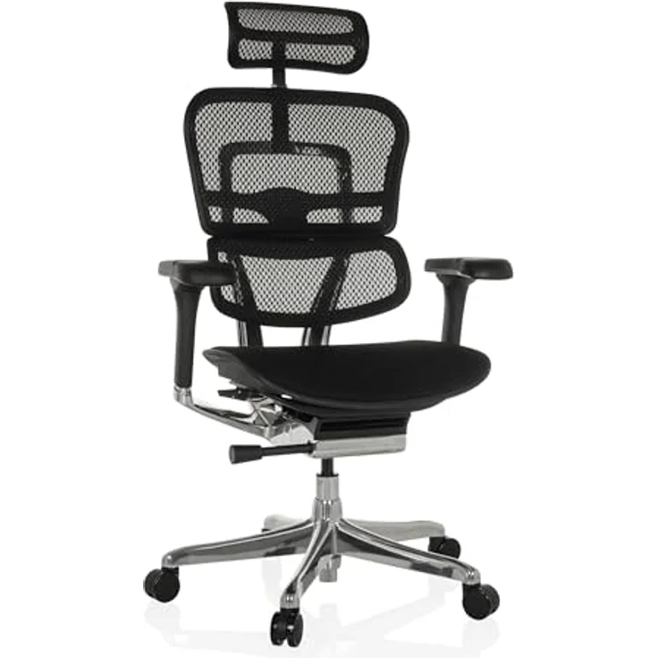 hjh OFFICE Bürostuhl ergonomisch ERGOHUMAN GEN 2 Originales Design, Bürosessel mit Flexibler Lordosenstütze, Stoff Sitzfläche gepolstert, Netzrücken Schwarz – Bild 2