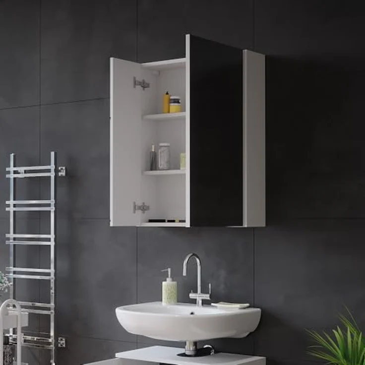 Badspiegelschrank Irma Weiß/Weiß Hochglanz 60 x 75 cm Vicco – Bild 6