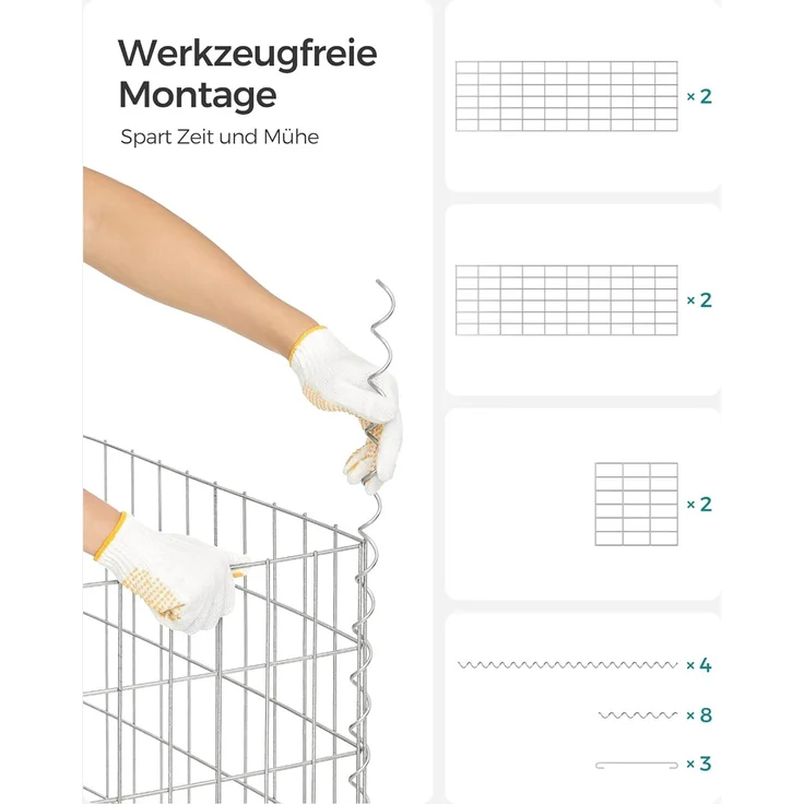 SONGMICS Gabionenkorb, verzinkt, Metall silber, 100 x 30 x 30 cm – Bild 6