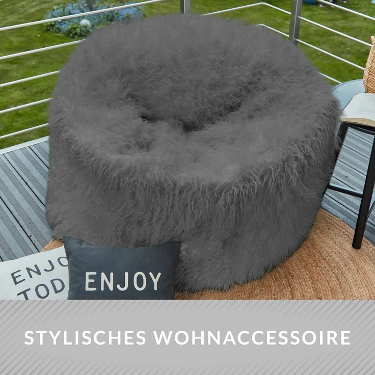 Green Bean® Sitzsack Fellotpik mit Füllmaterial (EPS Perlen) - Indoor Maße ca 100 x 55 cm - Bean Bag - Grau – Bild 8