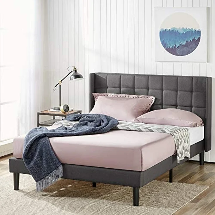 Zinus Upholstered Square Stitched Wingback Plattform Bed Double – Bild 3