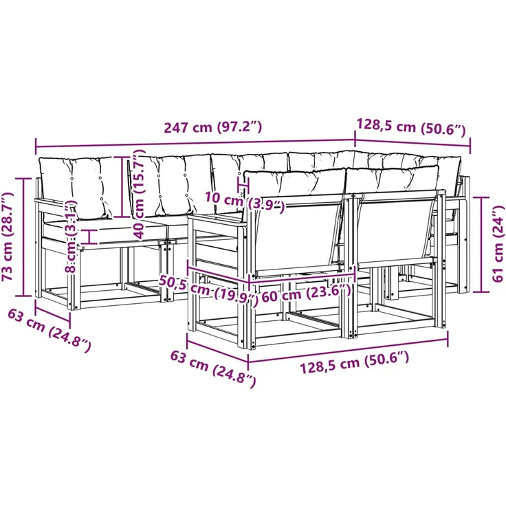 vidaXL Outdoor-Sofagarnitur 7 stk. 7-Sitzer Weiß und Schwarz 3389566 – Bild 11