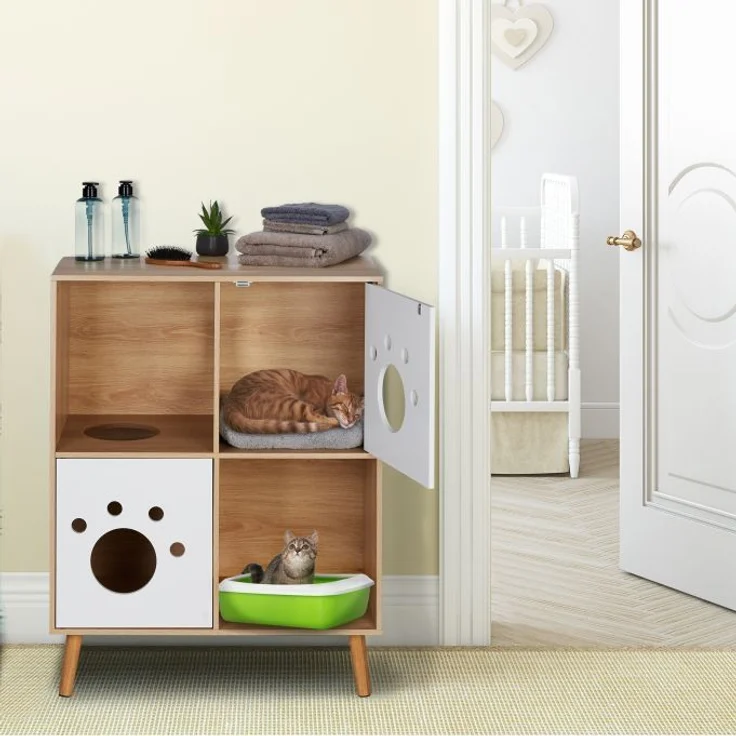 Katzenschrank mit 4 Fächern, Natur Kiefernholz, 96 x 75 x 40 cm – Bild 2