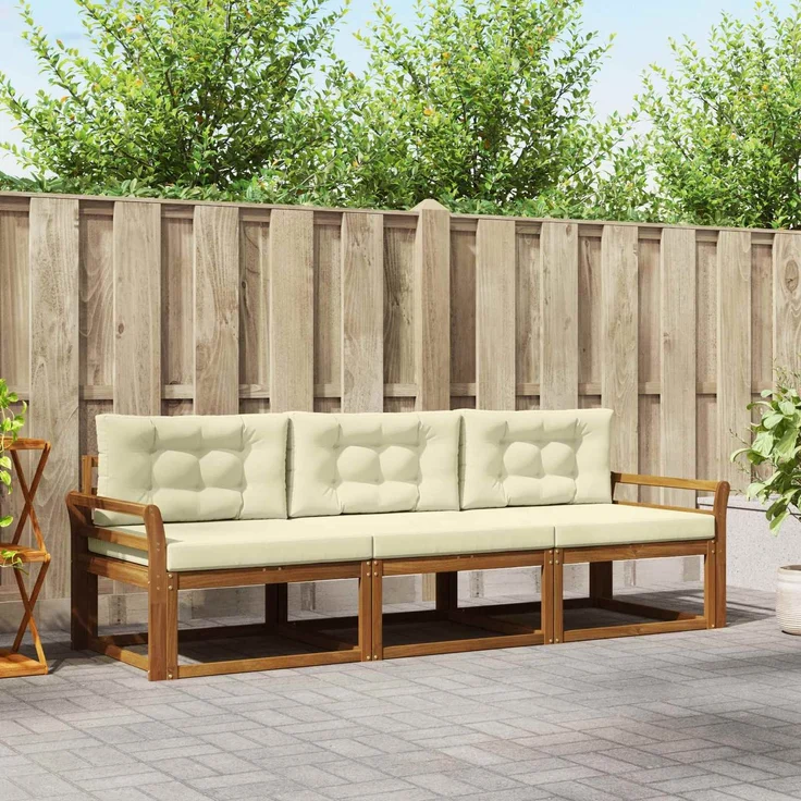 vidaXL Outdoor-Sofagarnitur 3 stk. 3-Sitzer Natur und Creme 3367123 – Bild 1