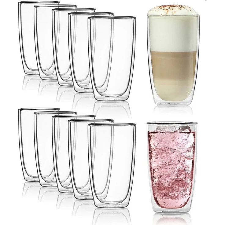 Dimono Latte-Macchiato-Tasse Doppelwandiges Trinkglas 450ml – Latte-Macchiato-Glas Borosilikat Set, 12-tlg, Borosilikat-Glas, Wasser- Longdrink- & Cocktailgläser – Bild 1