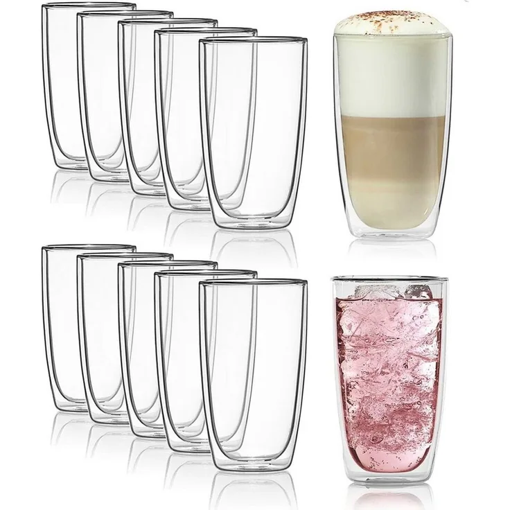 Dimono Latte-Macchiato-Tasse Doppelwandiges Trinkglas 450ml – Latte-Macchiato-Glas Borosilikat Set, 12-tlg, Borosilikat-Glas, Wasser- Longdrink- & Cocktailgläser