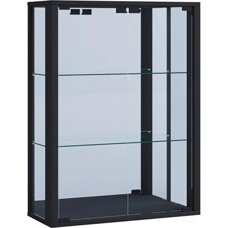 MID.YOU Hängevitrine Schwarz, Glas, Buche Holzoptik, 2 Fächer, 60x80x25 cm, stehend und hängend – Bild 4