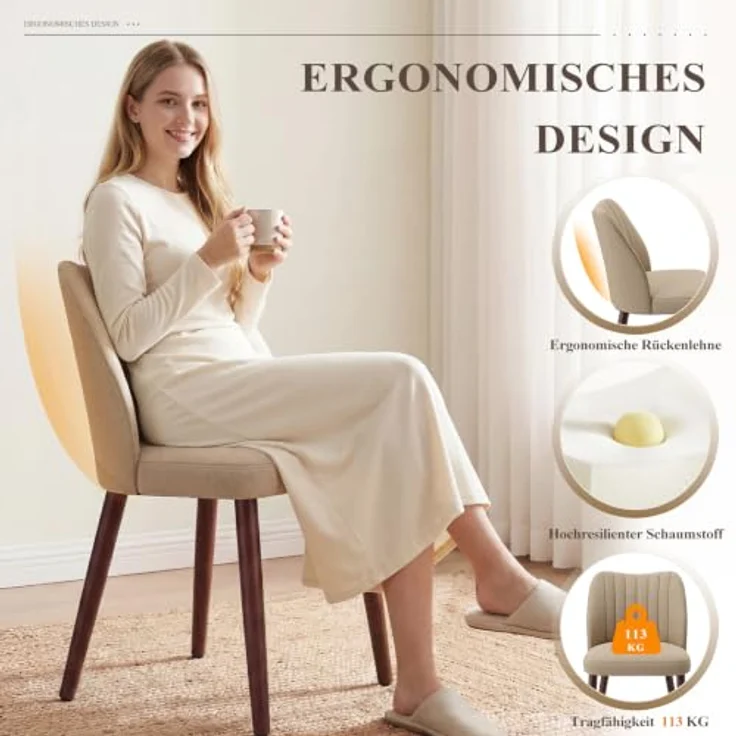 MALOL Esszimmerstühle 6er Set, Polsterstühl mit Rückenlehne, Ergonomisch Gepolsterte Küchenstühle mit vertikaler Rillenlehne, Moderne Esszimmer Stühle für Esstisch Wohnzimmer Café Restaurant, Kamel – Bild 4