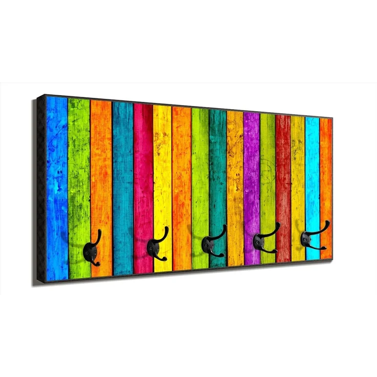 Wallario Garderobenpaneel Buntes Holz - bunte Streifen mit Farbe und Holzstruktur (1-teilig, inkl. Haken), 80x40cmHolz – Bild 2