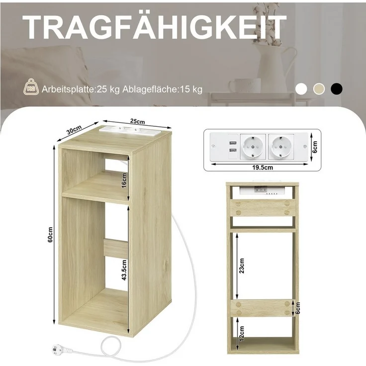 Woltu Nachttisch (1-St), mit Ladefunktion, schmaler Beistelltisch – Bild 2