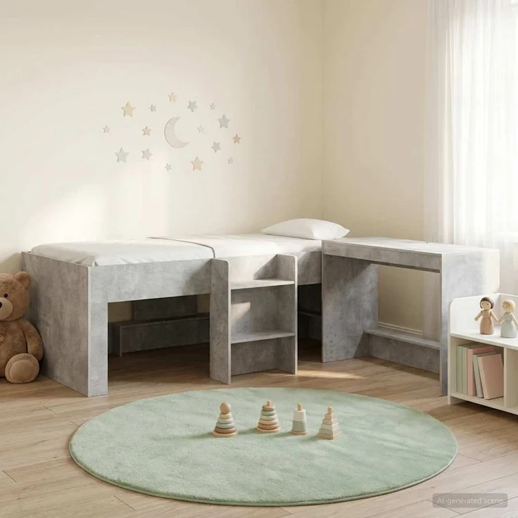vidaXL Hochbett mit Schreibtisch für Kinder 2 stk. Betongrau 3423473 – Bild 1