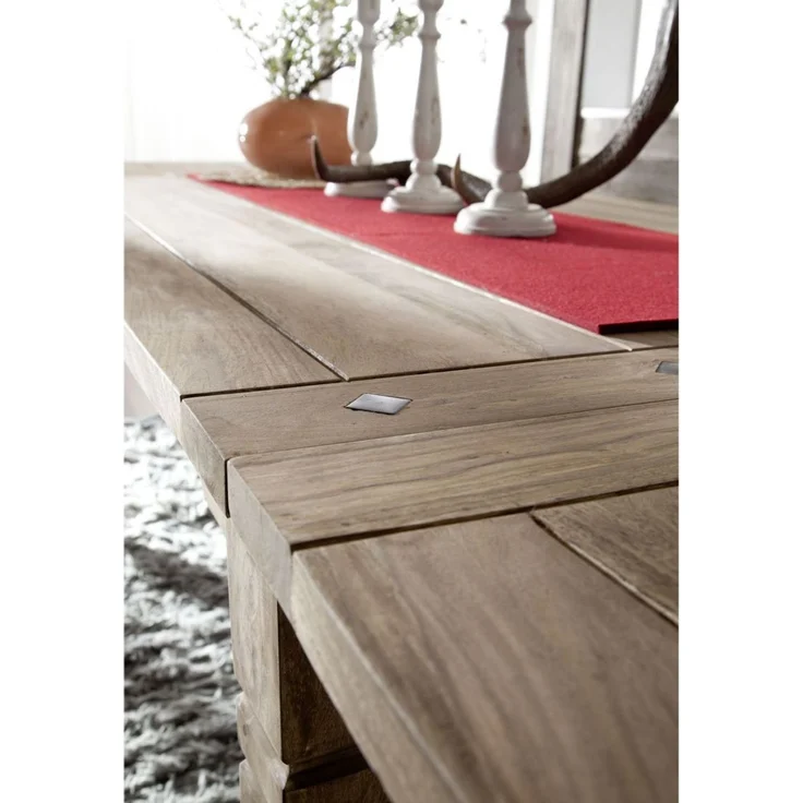 Esstisch mit Ansteckplatten Sheesham 160-200/240x90x76 grau geölt LEEDS #53 – Bild 6
