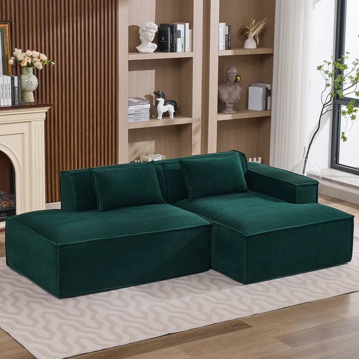 LVHOM Ecksofa 2 Sitzer, Modulares Sofa 235 cm breit, L-Form Sofa mit 2 Kissen, Schlafsofa aus Cordstoff, kein Aufbau erforderlich, Dunkelgrün