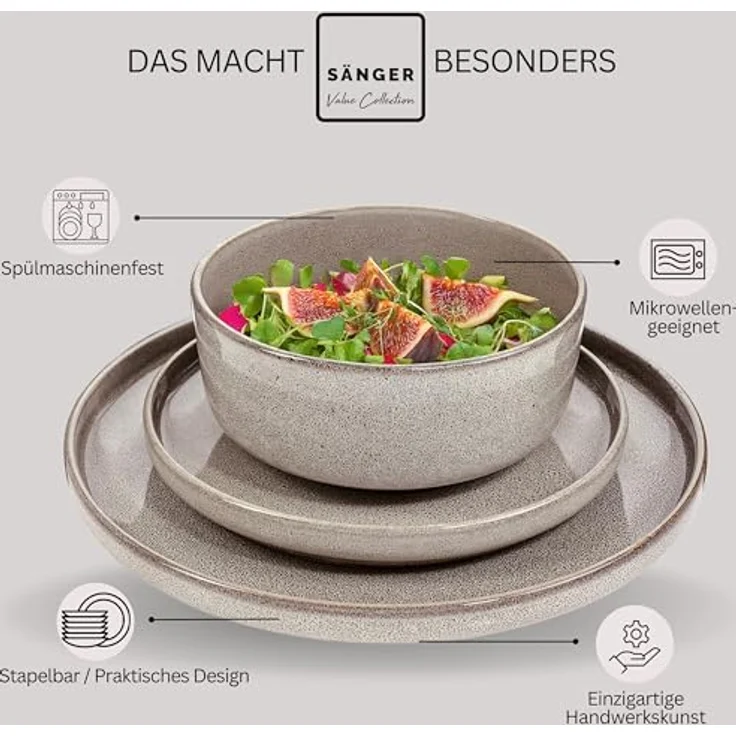 Sänger Kairo Clay Tafelservice, 18-teilig, Grau, kratzfestes Keramikgeschirr für Essen & Trinken – Bild 3