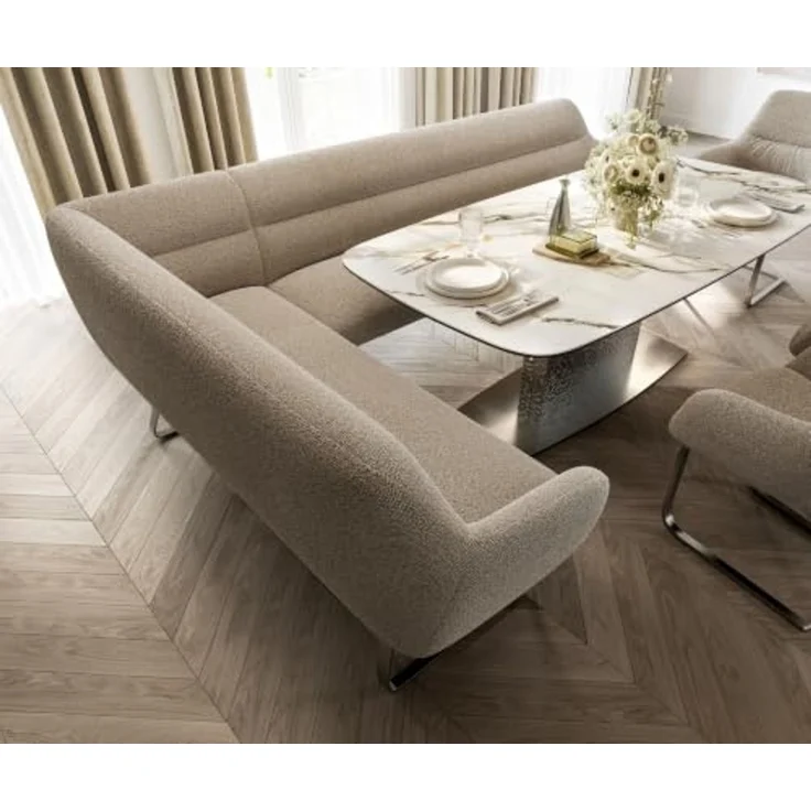 Esszimmerbank Taya-Flex 285x190 cm Bouclé Schlamm Kufengestell flach Edelstahl Taschenfederkern Rechts – Bild 6