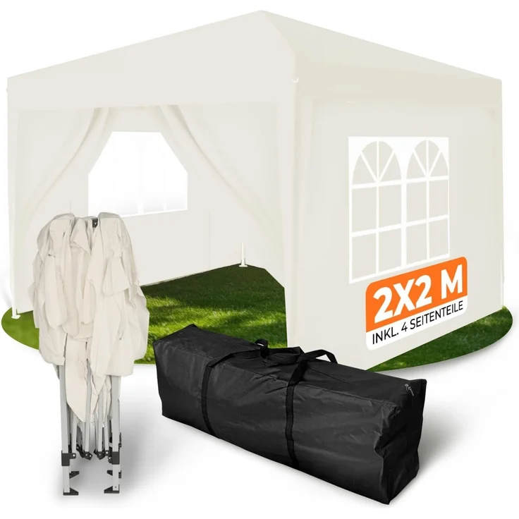 Kronenburg Faltpavillon wasserdicht Dachmaß 2x2 m UV Schutz 50+ Pavillon in Champagner mit 4 Seitenteilen – Bild 1