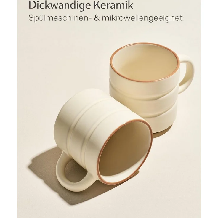 Cosumy Tasse Kaffeetassen Set 4 St. horizontal stapelbar Keramik - Rillenoptik, 4-tlg, Keramik, horizontal stapelbar, Rillenoptik, dickwandige Keramik, 4er-Set – Bild 4