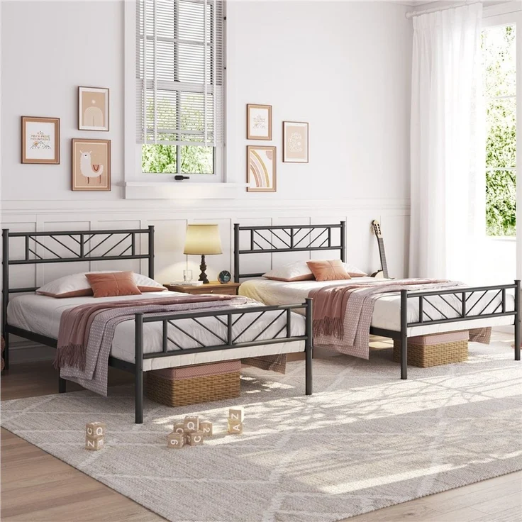 Yaheetech Bettgestell mit Kopfteil, mit Lattenrost, Metall Schwarz, 90x190 cm – Bild 2