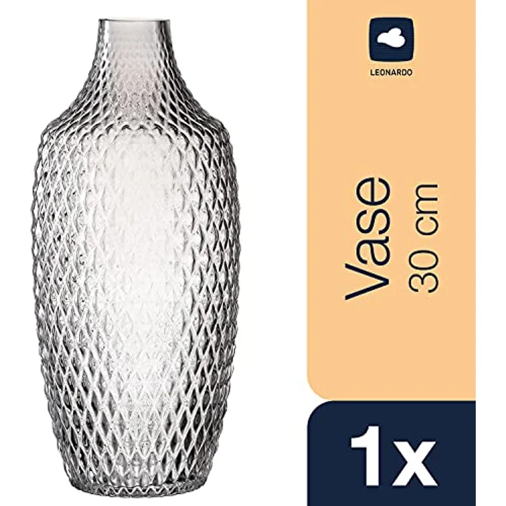 LEONARDO Poesia Tisch-Vase, handgefertigte graue Deko-Vase aus Glas, 30 cm hoch, ovale Blumen-Vase mit Relief-Optik und multifunktionalem Design – Bild 2