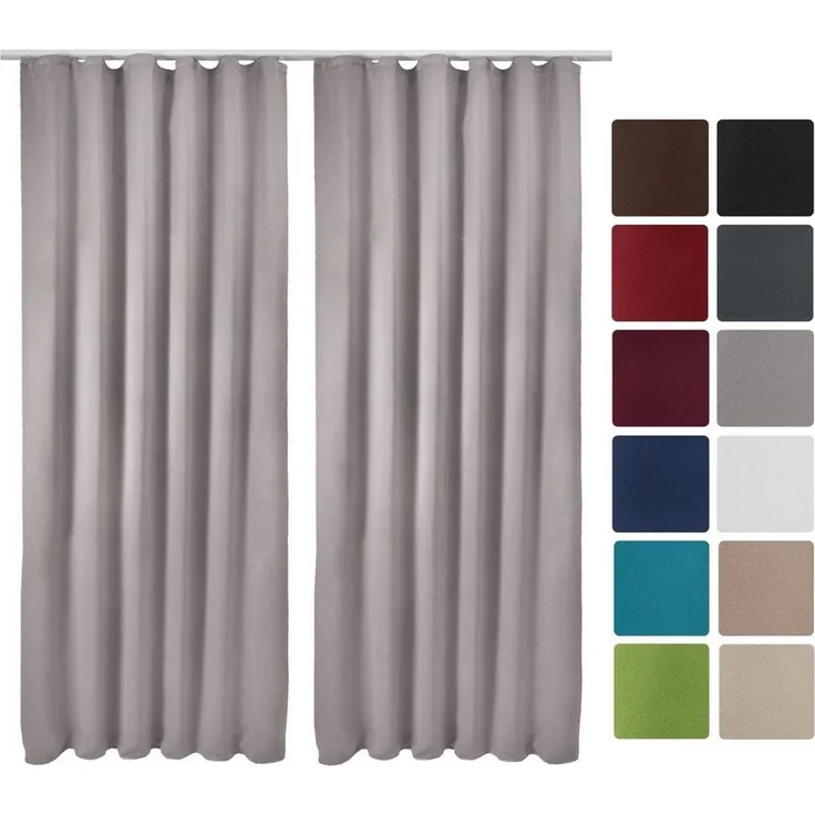 Beautissu Vorhang 2er Set Blackout Vorhang Blickdicht Grau Amelie BK, 140x245cm, Kräuselband Gardine Set mit Universalband für Lange Fenster