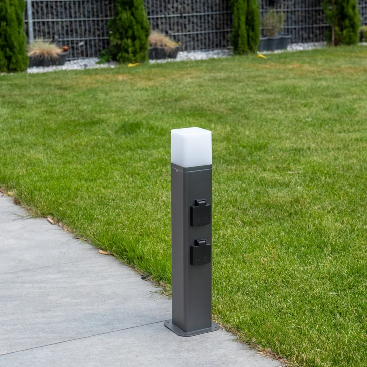 Unitec Gartensäule mit Leuchte & 2 Schutzkontakt-Steckdosen schwarz – Bild 5