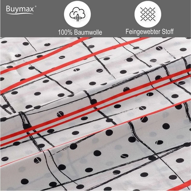 Buymax Bettwäsche Lara, Renforcé, 3 teilig, Premium 100% Baumwolle Bettbezug-Set 200x220 cm mit Reißverschluss – Bild 2