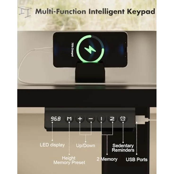 JUMMICO Höhenverstellbarer Schreibtisch Höhenverstellbar Elektrisch, Ergonomischer Steh-Sitz Tisch Stehpult Verstellbarer Computertisch,Stehschreibtisch Bürotisch Standing Desk,100x60 cm, Schwarz – Bild 3