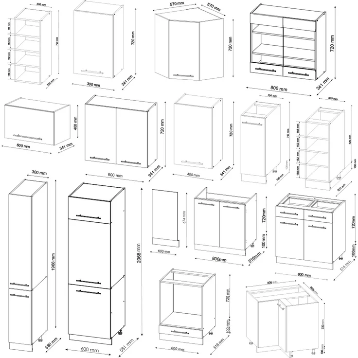 Eckküche Fame-Line Goldkraft Eiche/Anthrazit 347 x 46 cm ohne Arbeitsplatte Vicco – Bild 3