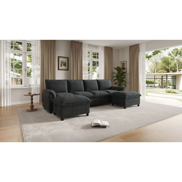 ZUBALIYA Ecksofa 64x46.5 cm, mit Stauraum, mit Ablageflächen, mit Chenille - Bezug, mit breiten Armlehnen, Schwarz – Bild 11