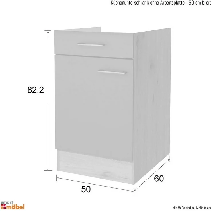 Flex-Well Unterschrank Küchenunterschrank ohne Arbeitsplatte - 50 cm breit - Buche – Namu – Bild 2