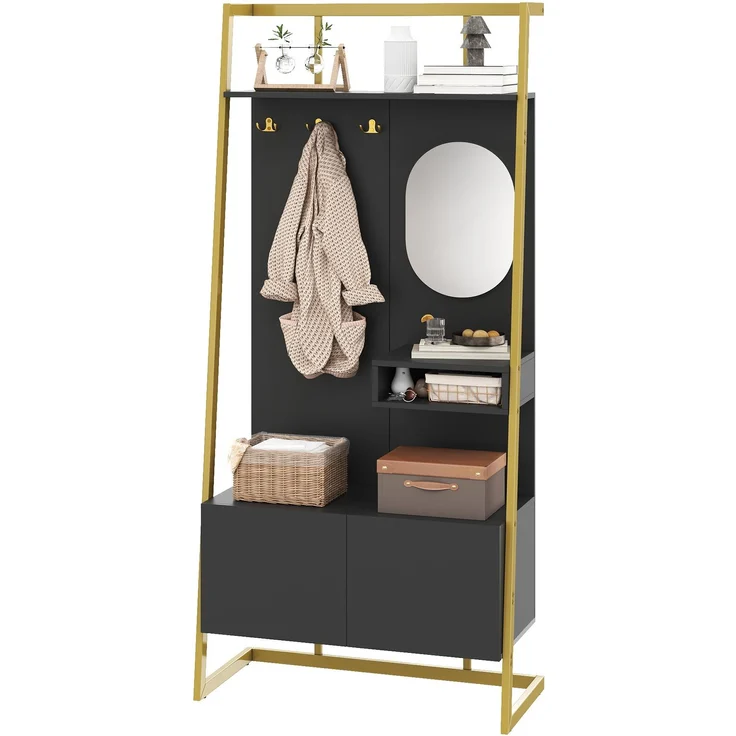 Schuhschrank Schwarz mit Spiegel & Schuhbank 78×38,5×180,5 cm aus MDF – Bild 10