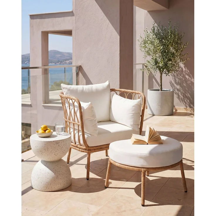 Gartensessel FONNI mit Fußstütze Polyrattan Hellbraun – Bild 3