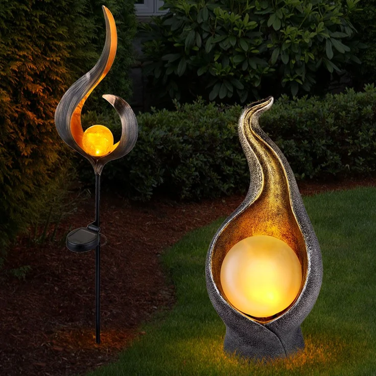 2er Set LED Solarlampen, Steh- und Steckleuchten Flammenform – Bild 4