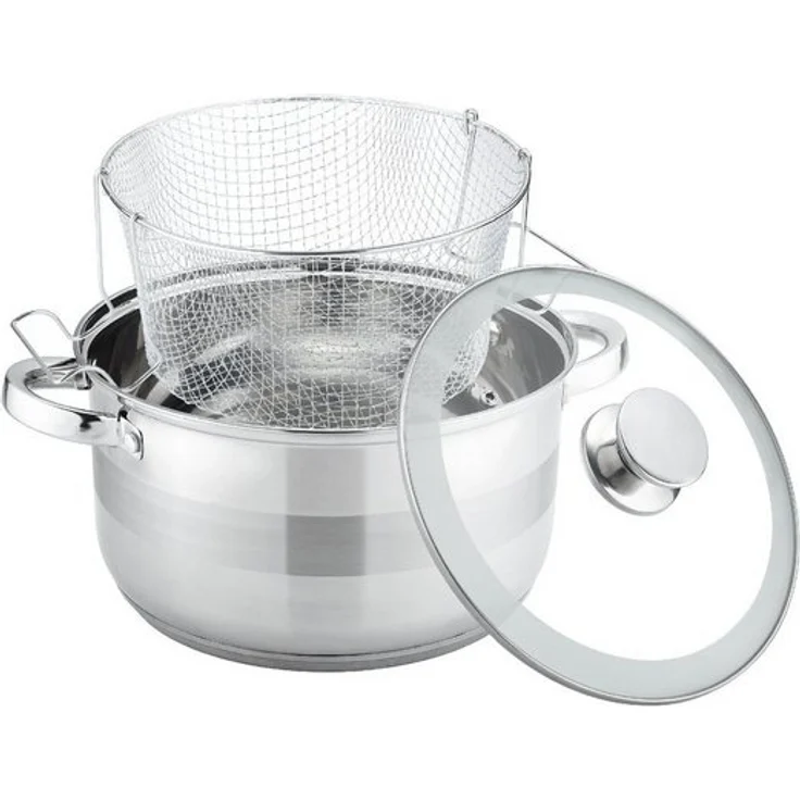 Frittiertopf Fritteuse Pommes Topf + Frittierkorb + Glasdeckel Cheffinger SS04 – Bild 3