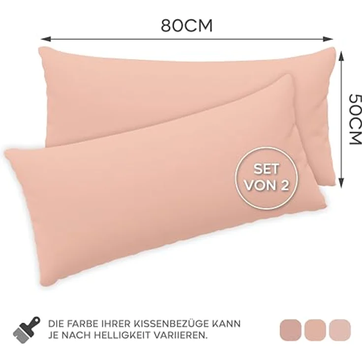 Twinzen® Kissenbezug 50x80 (2er-Set) - 100% Jersey Baumwolle 150 GSM Kissenbezüge - Rosa - Für Kissenbezüge 50x80 cm - Kissenhülle - Kissenbezug mit Reißverschluss - Oeko-Tex Zertifiziert – Bild 3