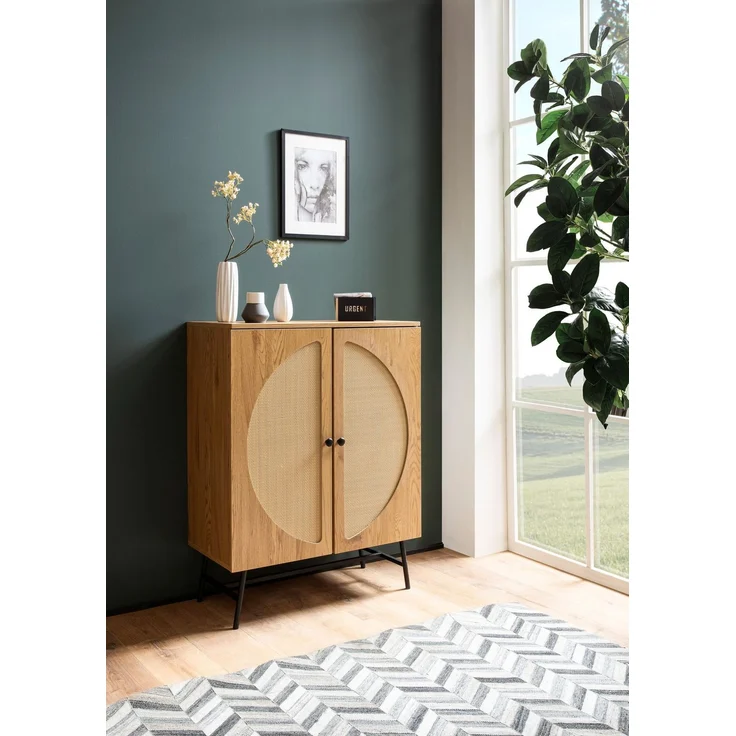 FINEBUY Sideboard FB104655 (80x103x39 cm Anrichte, Eiche-Dekor Rattangeflecht), Kommode Türen Highboard, Hoher Kommodenschrank – Bild 2