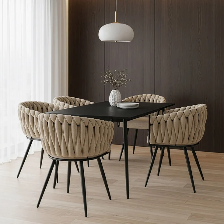 HOME DELUXE Esszimmerstuhl gewebt AYLA - 1er Set Beige – Bild 2