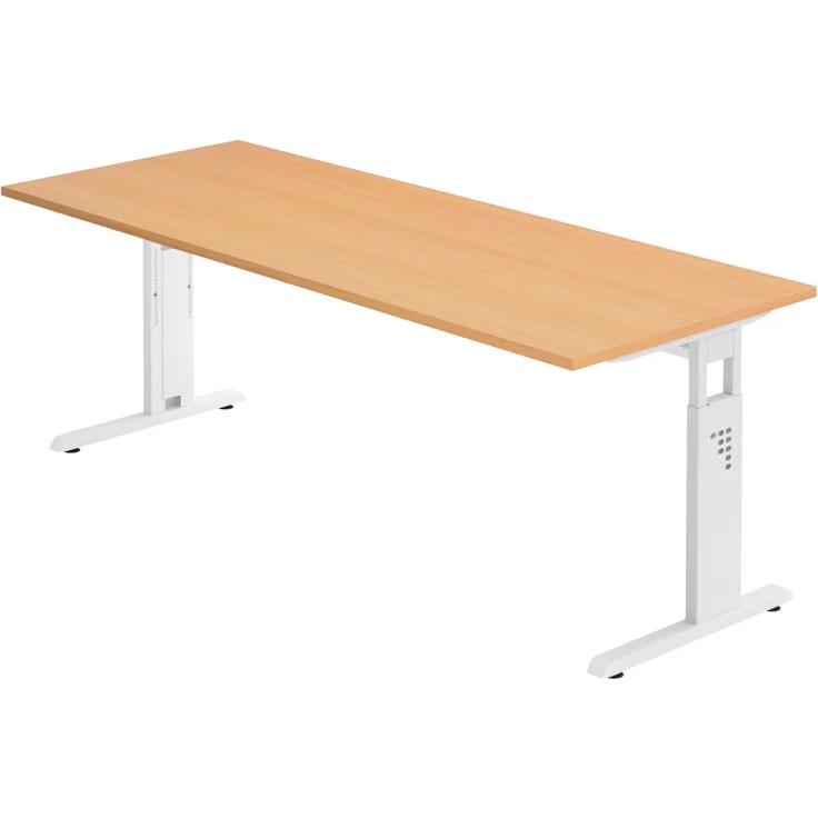 bümö höhenverstellbarer Schreibtisch O-Serie 200x80 cm in Buche, Gestell in weiß - großer PC Tisch für's Büro manuell höhenverstellbar, Computertisch verstellbar, OS-20-6-W – Bild 1