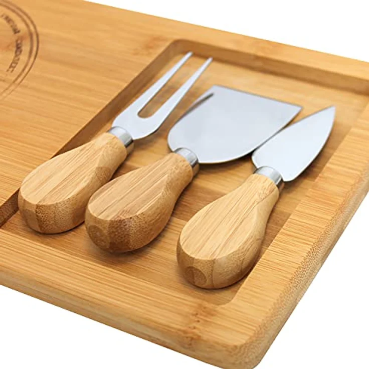 Schneidebrett Excellent Houseware aus Holz zum Servieren mit Messer für Käse 38x18 cm – Bild 5