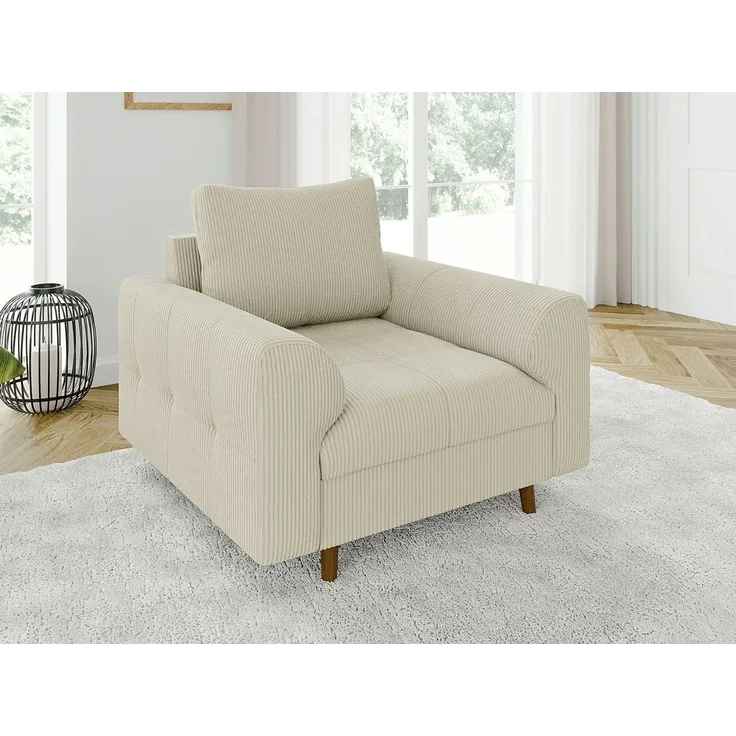 S-Style Möbel Sessel Zara mit Braun Holzfüßen im skandinavischen Stil aus Cord-Stoff, mit Wellenfederung