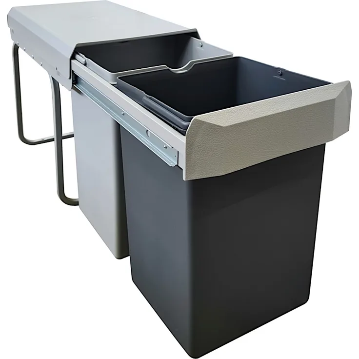 Abfallsammler DOUBBY anthrazit/grau mit Teilauszug 30 Liter (2x15) ab 30 cm Schrankbreite