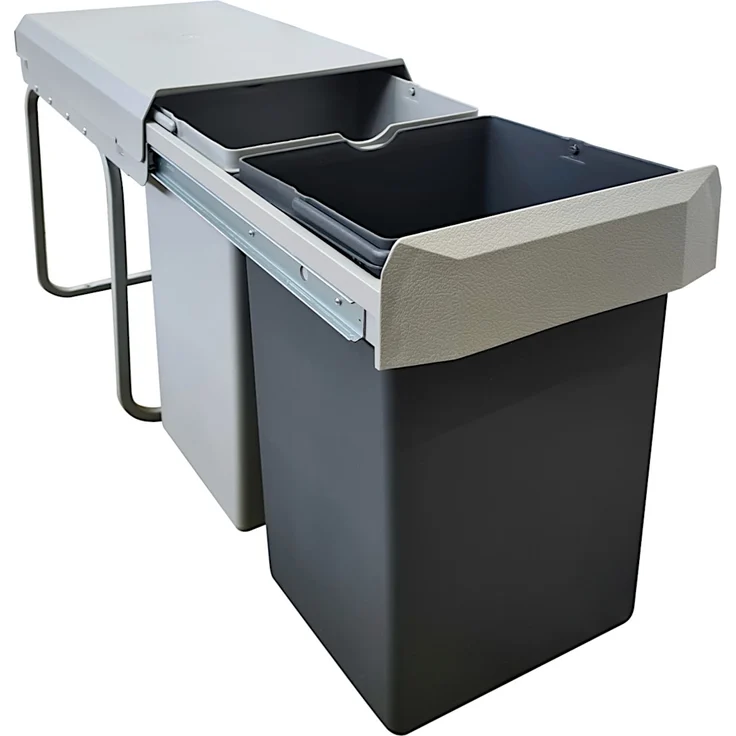 Abfallsammler DOUBBY anthrazit/grau mit Teilauszug 30 Liter (2x15) ab 30 cm Schrankbreite – Bild 1