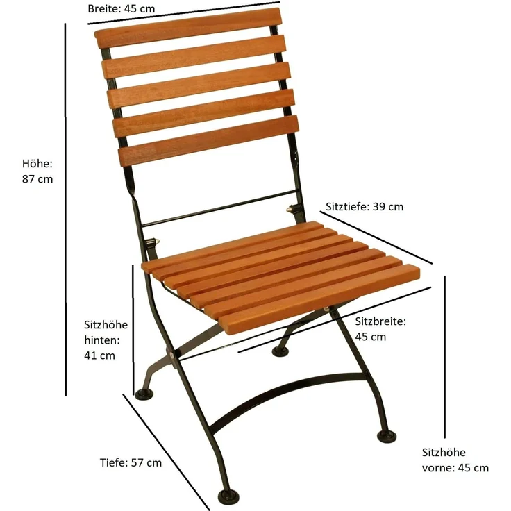 DEGAMO HOFGARTEN I Garten-Klappgarnitur 3-teilig, Stahl + Akazie, schwarz/braun, Tisch 75cm rund – Bild 5