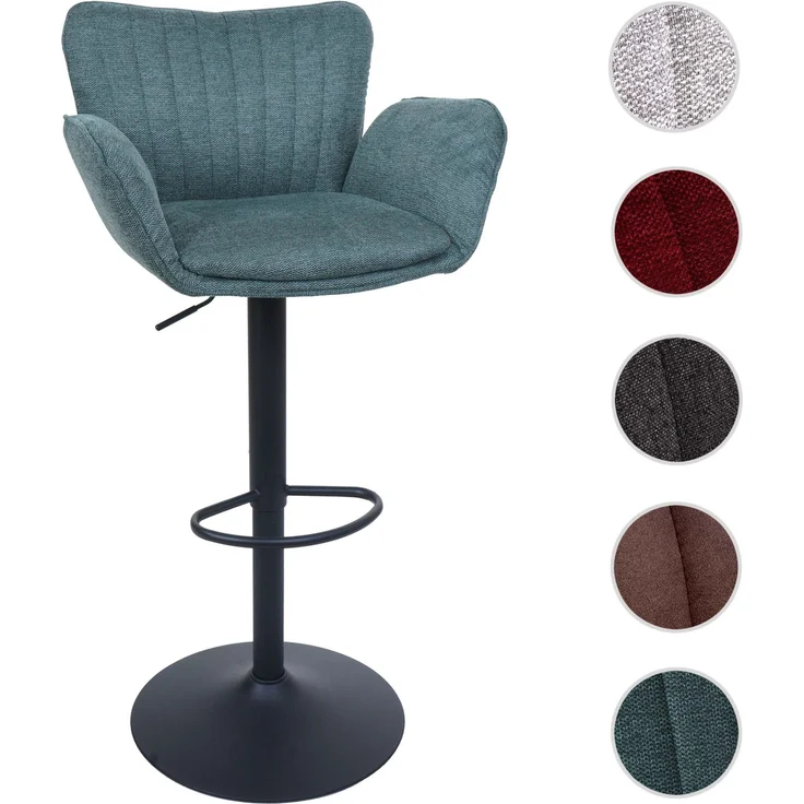 Barhocker HWC-M67, Drehstuhl Barstuhl, mit Armlehne Fußablage drehbar Stoff/Textil Eisen FSC® ~ grün Fuß schwarz – Bild 9