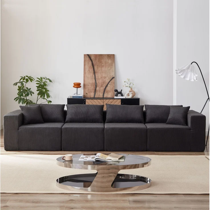 Ecksofa 264 x 167 x 71 cm – modulares L-Sofa mit Cordbezug, Schwarz – Bild 8