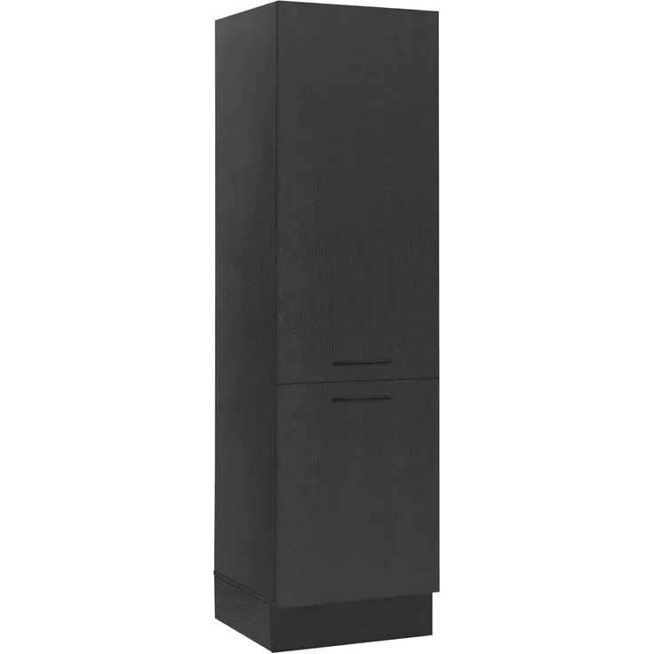 Stella Trading Turin Einbauschrank für Kühlschrank in Schwarz - Geräumiger Hochschrank Küchenschrank mit viel Stauraum - 60 x 210 x 57 cm (B/H/T)
