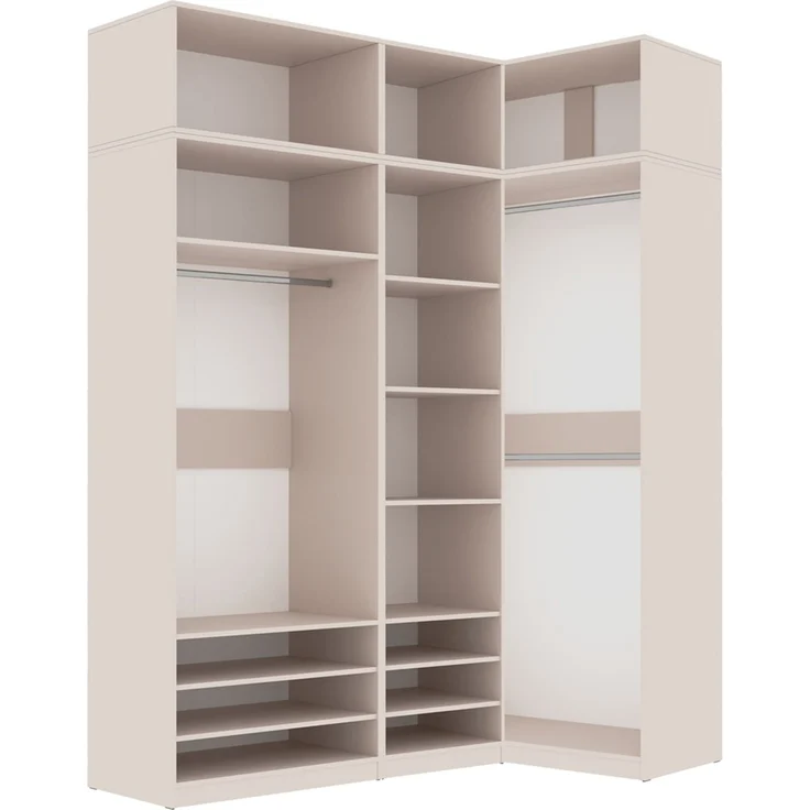 Marmex Möbel Tres Set-M/N hoher offener Eckschrank, Schrankset mit Aufsatz für das Schlafzimmer, geräumiger Kleiderschrank für Kleidung und Schuhe, laminierte Spanplatte, graubeige cashmere 181/100x246x51 cm – Bild 1