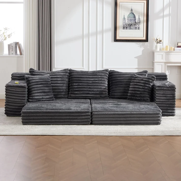 ZUBALIYA Schlafsofa 98x87 cm, mit Stauraum, mit Treppe, mit Leiter, mit Cordbezug, mit Schaumstoffpolsterung, Dunkelgrau – Bild 10