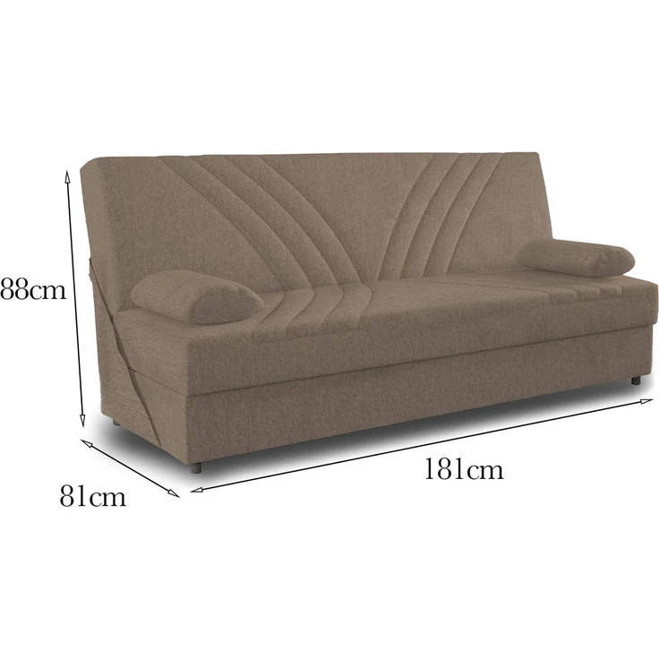 Dmora 3-Sitzer Schlafsofa Apicella, Sofa mit Stauraum und 2 Kissen inklusive, Wohnzimmersofa aus Stoff mit Klick-Klack-Öffnung, 181 x 81 x 88 cm, Beige – Bild 3